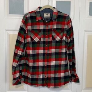 Legendary Whitetails Mens Red Green Plaid Flannel Button Down Shirt LG POLW-6437